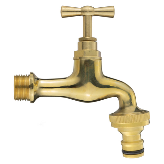 Garden tap polished Brass 1/2"bspm - snap on male