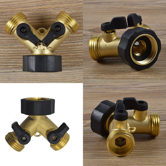 DOUBLE TAP CONNECTOR WITH VALVES & THREADED OUTLETS BRASS
