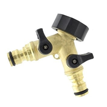DOUBLE TAP CONNECTOR WITH VALVES & SNAP ON OUTLETS BRASS