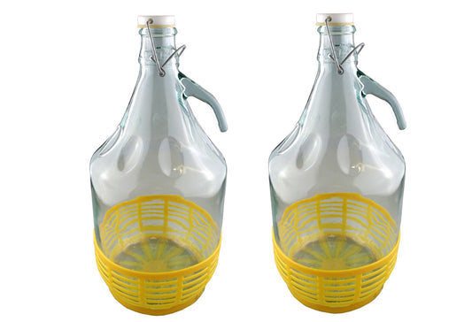 GLASS DEMIJOHN 5L WITH SWING TOP CAP & YELLOW PROTECTIVE BASKET