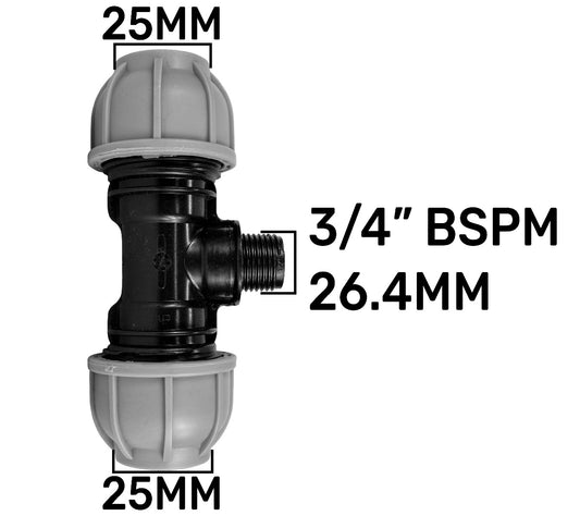 MDPE Tee 25mm - 3/4" BSPM - 25mm